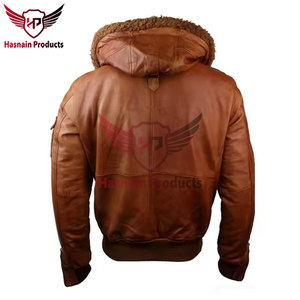 Veste en cuir à capuche Bomber en cuir d'agneau véritable pour hommes de qualité supérieure Manteau en cuir de motard du Pakistan avec capuche détachable Élégant - Product Image 2