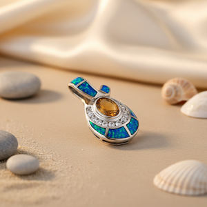 Women's Handmade 925 Silver Opal & <b>Citrine</b> <b>Pendant</b> with Rose Gold Rhodium Plated for Gift - Product Image 3