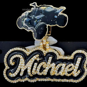 Hiphop Moissanite Pendentif Lettre Nom Argent 925 Bail Personnalisé Émail Noir Vvs Glacé Moissanite Plaqué Or Pendentif - Product Image 1