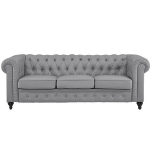 Ensemble canapé Chesterfield avec cuir gris bois d'acajou massif-meubles en bois antiques Fabrication artisanale de Jepara Indonésie - Product Image 4