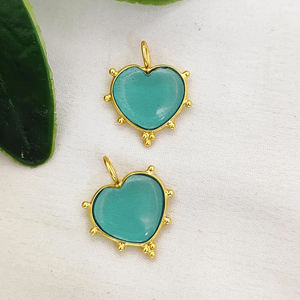 Pendentif en forme de cœur en quartz aquamarine de 14 mm fait à la main, argent sterling 925 plaqué or, serti fantaisie, bijoux en aquamarine, fournisseurs en gros - Product Image 1