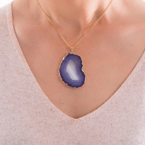 Colliers en pierre d'agate naturelle plaqués or de luxe exquis de haute qualité, écologiques, faits à la main, personnalisables pour un cadeau de fête - Product Image 2