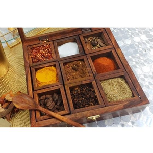Wholesale Supply Best Prices Handcrafted <b>Wooden</b> Square Shaped Container <b>Box</b> with Lids for Herb & Spice Storage & Organization - Product Image 1