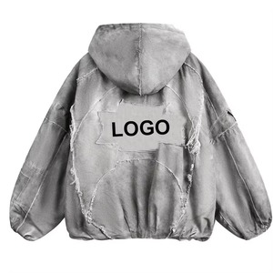 Sudadera con Capucha de Alta Calidad, 100% Algodón Jersey, Unisex, Invierno, Gris Lavado, Lisa, con Forro, Diseño de Parches, Cierre de Cremallera, Personalizable con Logotipo Bordado - Product Image 5