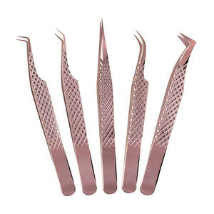 Ensemble de pinces à cils professionnelles très vendues, en acier inoxydable, pointes en fibre antistatiques, emballage personnalisable avec logo, cils et sourcils - Product Image 1