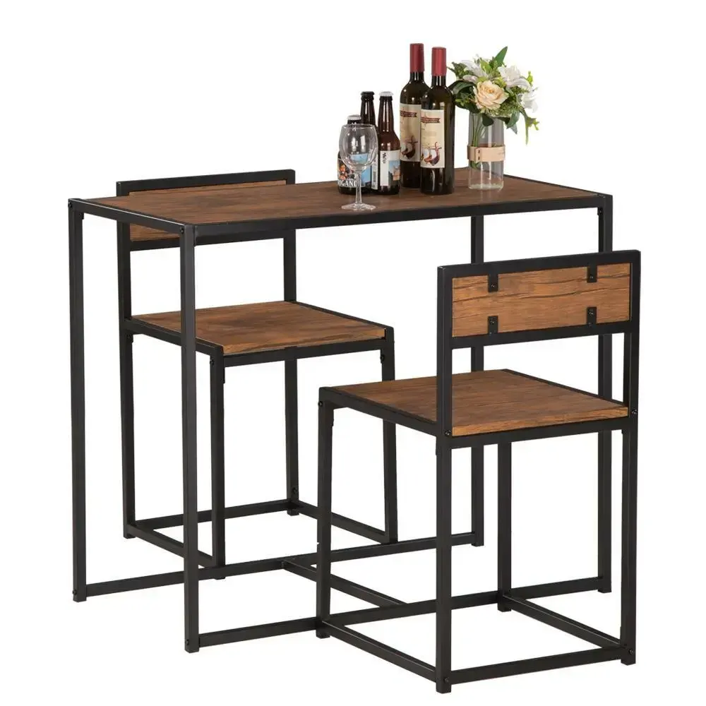 Metal çerçeve ve ahşap basit ve modern nook küçük uzay yemek mutfak masa seti ve sandalyeler mutfak yemek seti masa yemek için