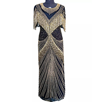 Robe de soirée de mariage grande taille de créateur, style égyptien, broderie à la main perlée et pailletée, franges, longueur ras du sol, coupe princesse
