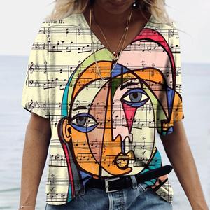 Camiseta de mujer Arte abstracto Impresión de cara Ropa de niñas 3D Oversized Classic Manga corta Tops Moda femenina Casual Ropa de calle - Product Image 3