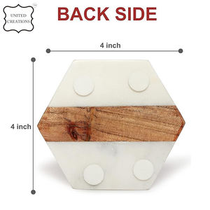 Elegant Classic Ceramic Coasters Set Hexagonal White Marble & Wood <b>Pads</b> with Beveled Edges <b>Mats</b> & <b>Pads</b> for Your Drinks - Product Image 5