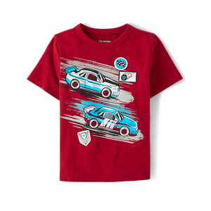 เสื้อยืดลายกราฟิกสำหรับเด็กวัยหัดเดินสีแดง60% ผ้าฝ้าย/40% โพลีเอสเตอร์ผ้าถักแขนสั้น - Product Image 2