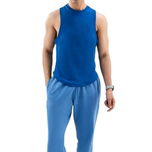 Cut Out Tank Top <b>Men</b> Sleeveless Summer Wear Fashion Plain Custom Logo Vintage Round Neck Curved Hem Cotton Jersey <b>Singlet</b> - Product Image 2