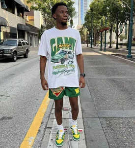 <b>Mens</b> Graphic Car Print T-<b>Shirt</b> <b>and</b> <b>Shorts</b> <b>Set</b> Green Yellow Matching Two Piece Summer Streetwear Outfit Urban Fashion Look - Product Image 3