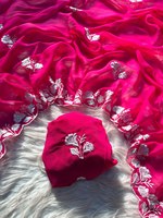 Nouvelle Arrivée : Sari en Soie à Broderie Georgette, Confort Estival pour le Quotidien et le Bureau, Nouveau Design, Prix Bas, Longueur Ras du Sol, Coupe Classique