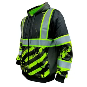 Reflektif Hi Vis Hoodie keringat keselamatan bersirkulasi murah ukuran besar hoodie khusus pria uniseks dengan saku