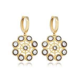 Boucles d'oreilles pendantes de luxe turques en argent sterling 925 plaqué or Mandala avec bijoux faits à la main en gros CZ - Product Image 1