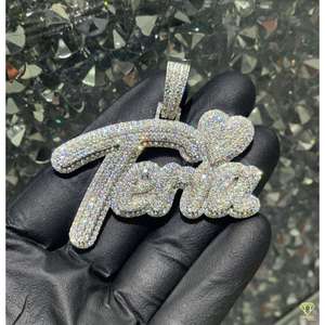 Joyería de Hip Hop personalizada VVS Moissanite diamante 925 letra de plata esterlina dos tonos nombre COLLAR COLGANTE - Product Image 2