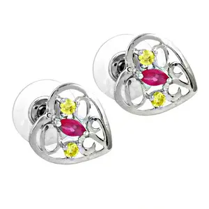 Boucles d'oreilles clous en laiton vintage avec placage rhodium et pierres précieuses en zircon - Product Image 2