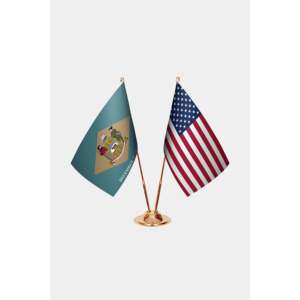 Delaware & U.S. Custom Desk <b>Flag</b> Set with Digital Printing Satin and Plastic Pennant <b>Flags</b> Aluminum <b>Pole</b> with Custom Logo - Product Image 2