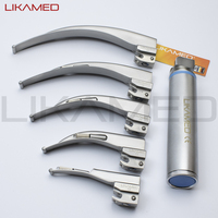 LIKAMED Macintosh Fiber Optic Laryngoscope Set Stainless Steel Laryngoscope with 5 Blades and Manual Battery