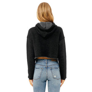 Raw Hem Dropped Shoulder 52% Airlume peinado y anillo hilado algodón 48% Poly Fleece gris oscuro para mujer Cropped Fleece Hoodie - Product Image 3