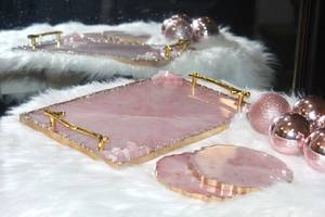 Handmade Epoxy Resin <b>Serving</b> <b>Tray</b> – Floral & <b>Gold</b> Foil Design - Product Image 6