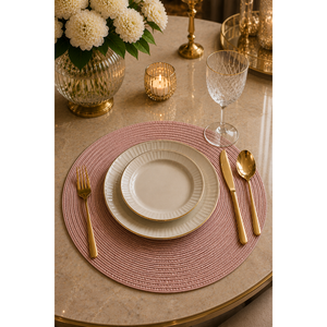 Juego de Manteles Individuales de Bambú Modernos de Seis Piezas, Color Rosa Polvo, Diseño Tejido de Seagrass, Ecológicos, para Mesa de Comedor, para Restaurantes - Product Image 1
