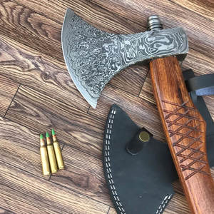 ขวานเหล็กดามัสกัสเกรดสะสม งานแฮนด์เมด ลายสวยงาม ด้ามไม้เรียบ สำหรับตั้งโชว์ สะสม และผู้ที่ชื่นชอบกิจกรรมกลางแจ้ง - Product Image 5