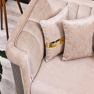 Ensemble de canapés capitonnés en velours de luxe moderne, style italien, tissu, pieds en acier inoxydable doré, meubles de salon pour appartement - Product Image 6