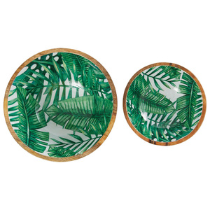 Bols en bois pour servir des aliments salade de fruits émail impression bol décoratif en bois de mangue ensemble de 2 bols de table de cuisine - Product Image 3