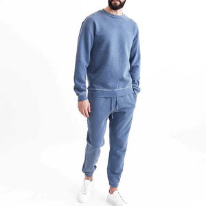 Ensemble de survêtement sport décontracté en molleton 100% coton de qualité supérieure, écologique, uni, lourd, sweat-shirt et pantalon, hiver - Product Image 1