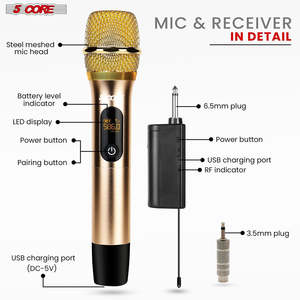 5Core <b>Wireless</b> <b>Microphone</b> Pair UHF Handheld Microfonos Inalambricos Cordless Mic GOLD - Product Image 5
