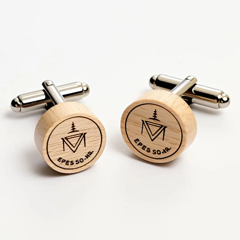 eco friendly suit accessories brand name logo custom engraved cufflinks wood