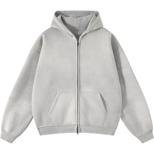 New <b>White</b> Acid Washed Zip Up Hoodie Oversized Vintage Style Soft Fleece Full Zipper Streetwear <b>Sweatshirt</b> Winter Wear - Product Image 1