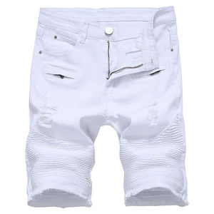 100% Cotton Casual Men's Denim Shorts <b>White</b> Mid <b>Waist</b> Straight Fit Distressed Style With Custom Logo - Product Image 1