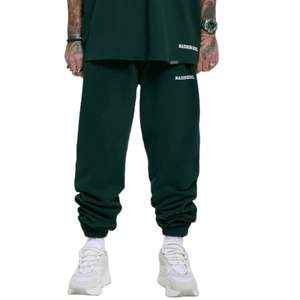 Collegiate Green Cuffed <b>Jogger</b> 100 Percent Cotton Fleece Relaxed Fit Streetwear <b>Pants</b> With Screen Print And Rear Zip Pocket - Product Image 1
