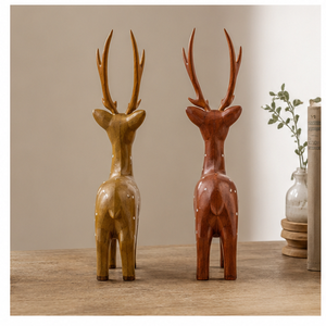 Figuras de ciervos de madera hechas a mano, juego de 2, decoración rústica de animales para mesa, Navidad, sala de estar - Product Image 6