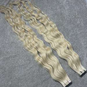 Extensions de cheveux indiennes lisses blondes 613, 100% cheveux humains Remy, cuticules alignées, trame plate simple, prix de gros en vrac - Product Image 3