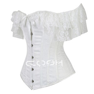 Corset de mariée en satin blanc avec baleines en acier et superposition de dentelle florale - Product Image 3