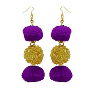 TIP TOP ต่างหูด้ายปอมปอมสีม่วง1308347g เครื่องประดับแฟชั่นที่ทันสมัย - Product Image 1