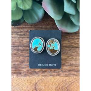 Wydelle Billie #8 Turquoise & <b>Sterling</b> <b>Silver</b> <b>Stud</b> Earrings Bezel Setting Inlay Technology - Product Image 1