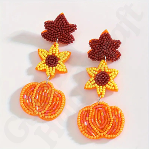 Boho-Chic Pendientes colgantes de corazón con cuentas hechos a mano Postes de acero inoxidable Patrón floral para ropa informal Estilo diario Especial - Product Image 2