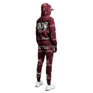 Survêtement en coton et polyester pour femmes 300GSM Fleece Burgundy Custom Logo HeatTransfer Printing Sports Casual Set Tracksuits Plus size - Product Image 5