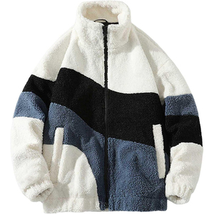 Veste en polaire sherpa pour homme en gros, couleur contrastée, fermeture éclair intégrale, manteau chaud en teddy, streetwear surdimensionné, veste en laine d'agneau pour homme - Product Image 2