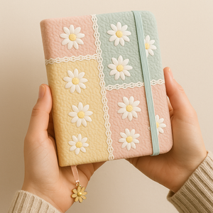 Cuaderno LABON con Bordado de Margaritas en Patchwork, Diario Esponjoso en Colores Pastel con Borde de Encaje y Adorno de <span class=keywords><strong>Flores</strong></span>, Papelería Kawaii A5 - Product Image 4