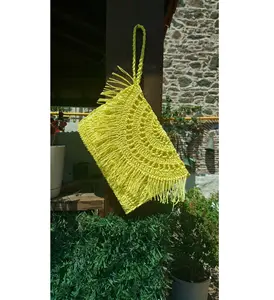 Bolsa de praia de crochê de palha artesanal com borlas boêmias bolsa de ráfia bolsa de praia bolsa de verão bolsa de papel ráfia feminina