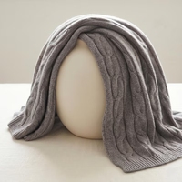 Manta de Cachemira Suave y Cálida con Tejido de Cable Grueso para Invierno, para Dormitorio, Sala de Estar, Sofá, Decoración del Hogar, Color Avena