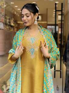 Tela de rayón de estilo moderno para mujer, pantalón Kurti con corte Nayra, Dupatta, secuencia de bordado pesado, ropa de fiesta de trabajo, Salwar Best Indian - Product Image 3