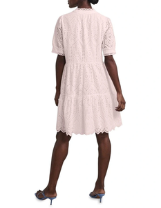 Vestido de Algodón Transparente con Ojales, Corte en A, Manga Corta, Ajuste Regular, Cuello en V, Detalle Bordado, Largo por Encima de la Rodilla - Product Image 6