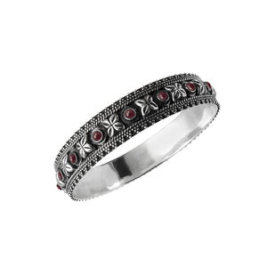 Fabulous Design 925 Sterling Oxidized <b>Silver</b> Indian Artisan Handcrafted Jewelry Natural Ruby Gemstone Round Shape Ethnic Bangle - Product Image 3