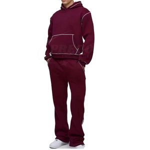 Ensemble survêtement pour homme, best-seller, sweat-shirt à capuche et pantalon de survêtement à jambe droite et évasée, survêtement personnalisé à fermeture éclair, délavage acide, imprimé à l'écran - Product Image 1